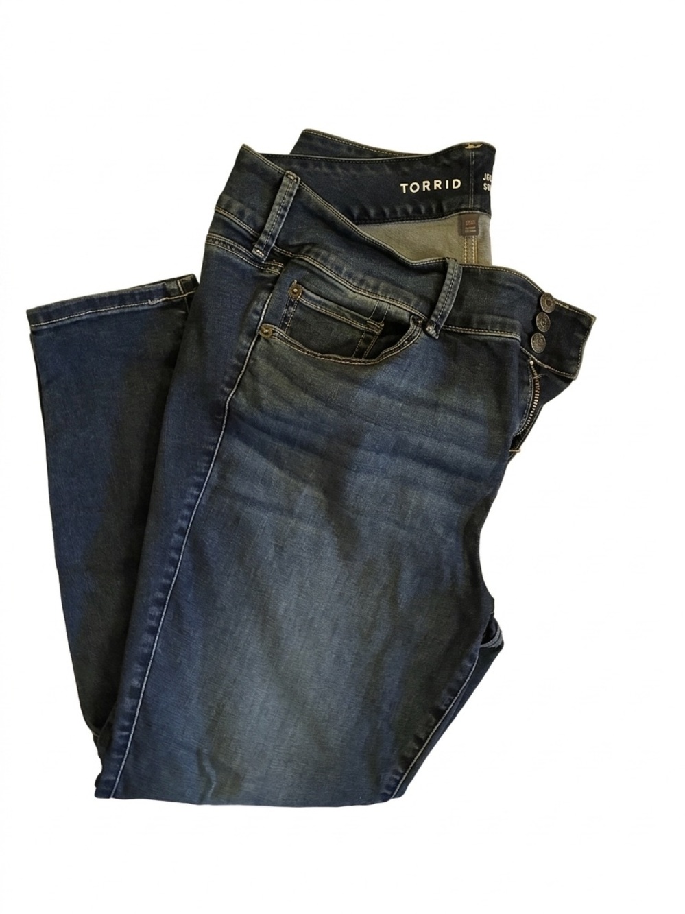 torrid Dark Blue Skinny Jeans with Button Waist